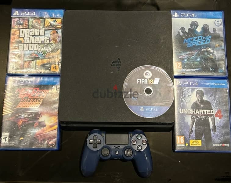 play station 4 slim + 1 controller + 6 video games 1