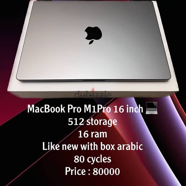 macbook m1 pro 16 inch  500 hard  ram 16 80 cycle count 0