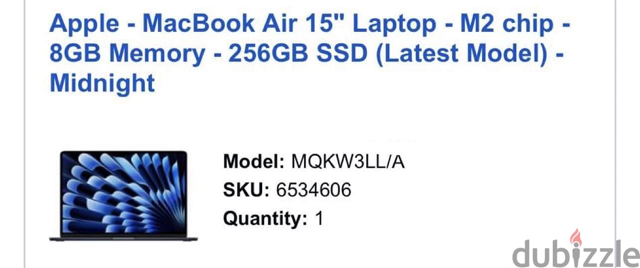 Macbook air 15 inch M2 256GB جديد متبرشم 1