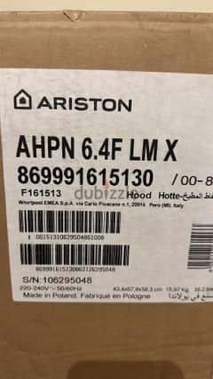 ARISTON 60cm HOOD, NEVER USED FOR SALE