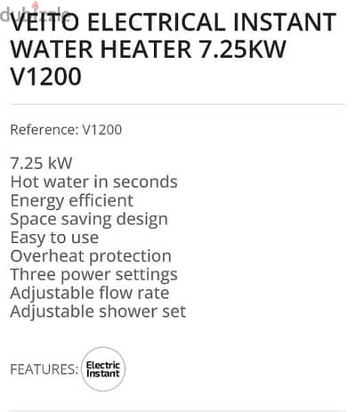 Veito instant water heater 9000w 10 liter