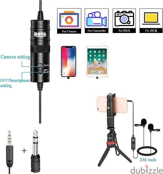 ميكروفون بتصميم قابل للتعليق الصوتي من بويا - BY-M1 + واصلة Type-c 10