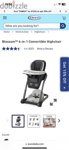 Graco Blossom 6 in 1 Convertible High Chair, Sapphire