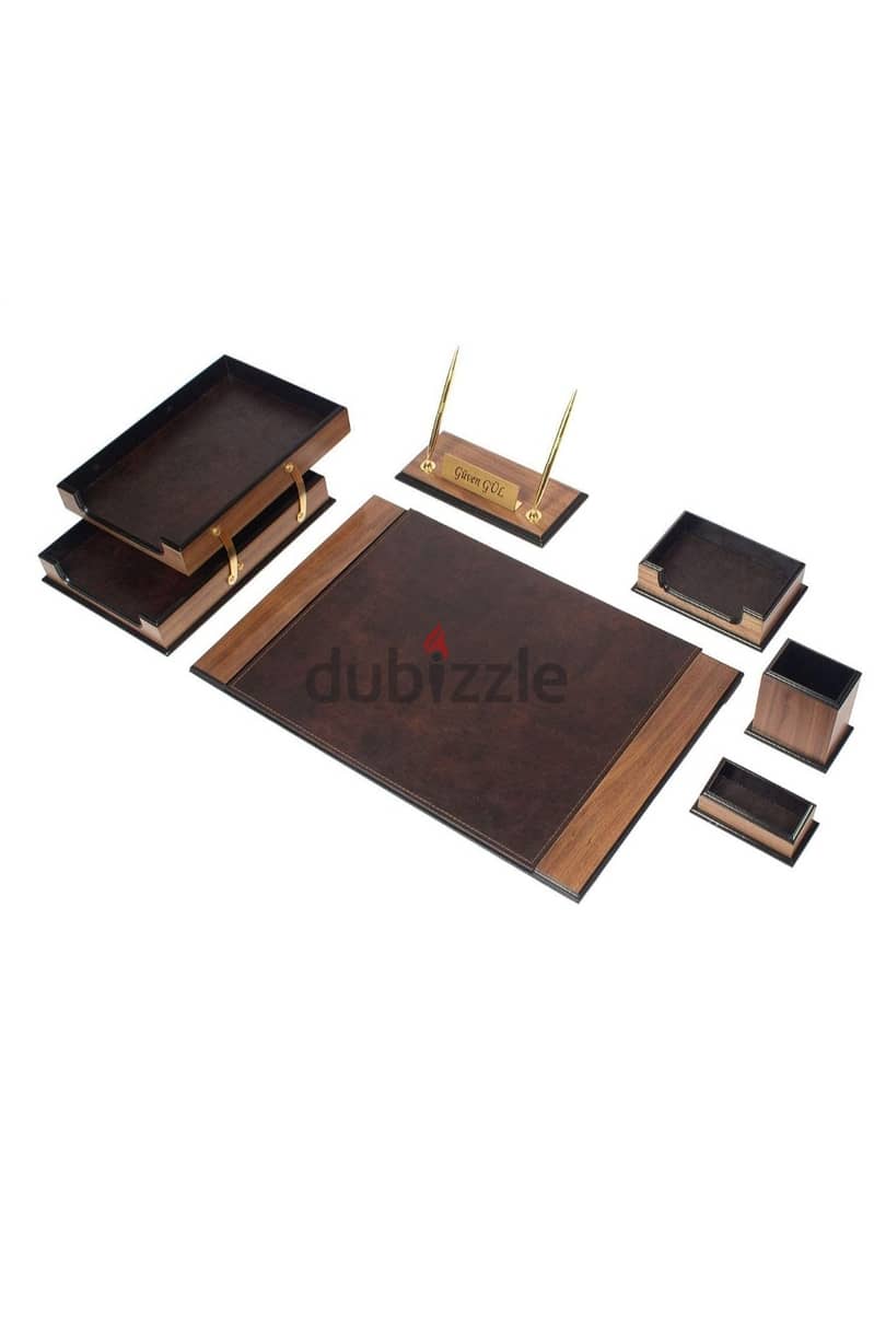Wood desk set of 7 pieces 1