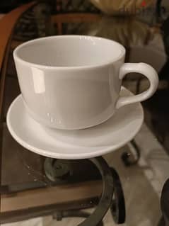 فنجان+ طبق شاي أبيض بورسيلين 0