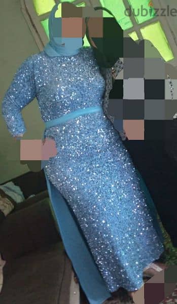 فستان سوارية يعتبر كالجديد لون ازرق سماوي ممتااااااز 3