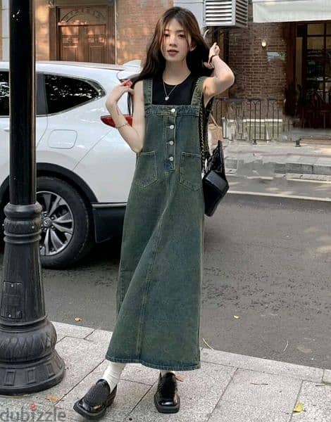 Honeyspot Solid Button Front Denim Overall Dress Without Tee 0