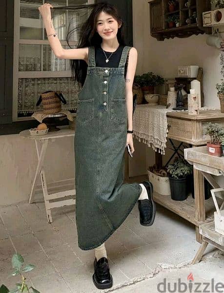 Honeyspot Solid Button Front Denim Overall Dress Without Tee 3