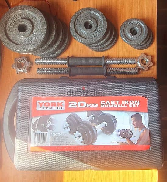 York 20 kg dumbells with carrying case 4