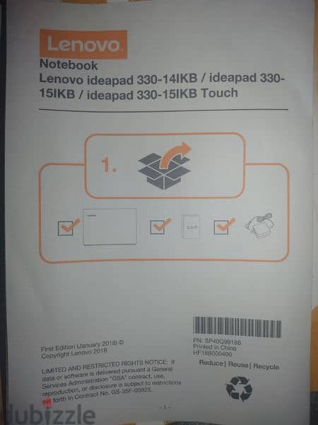 Lenovo IdeaPad 330-15IKB core i3 G7 | 4GB RAM & 120GB SSD & 500GB HDD 15