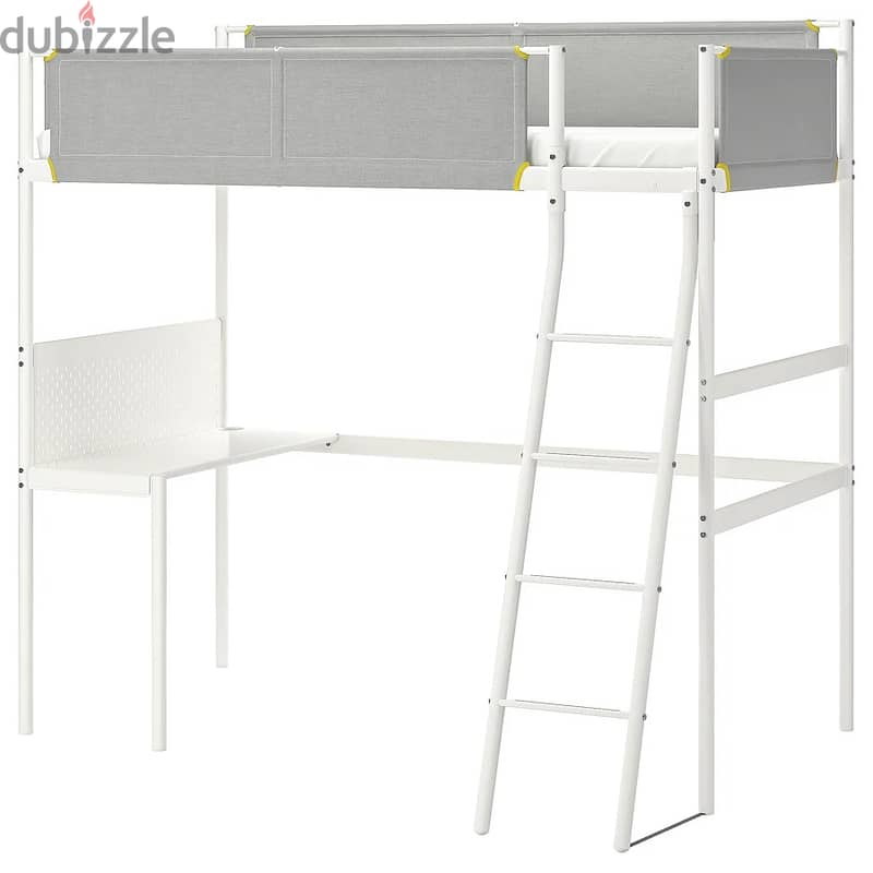 Loft bed with built-in table for study + Mattress90x200cm. IKEA 1