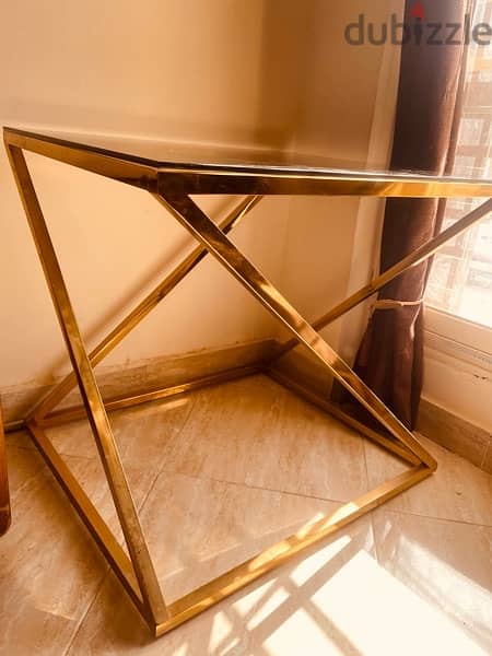 stainless steel gold table & tempered glass 2