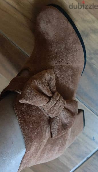 Camel half boots with ribbon 0