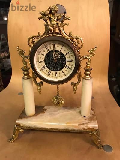 antique German onyx and copper mantle clock- gold plated