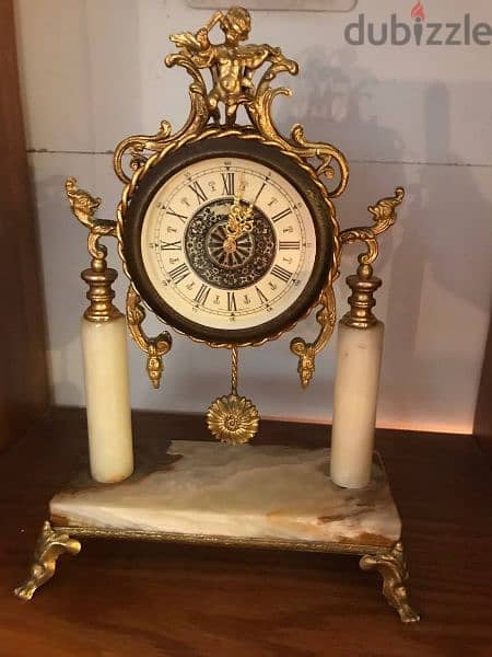 antique onyx and brass mantle clock 3