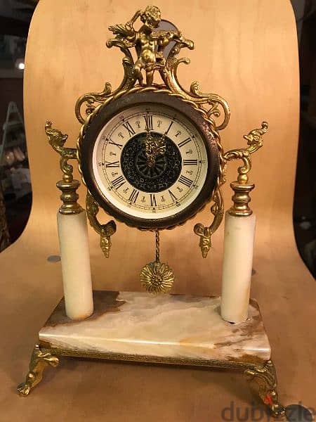 antique onyx and brass mantle clock 6