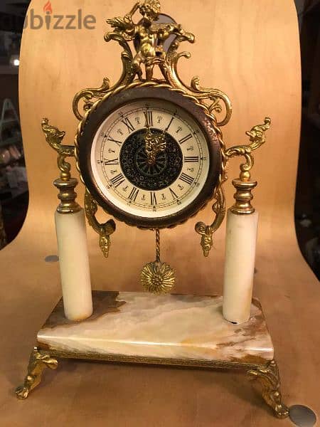 antique onyx and brass mantle clock 7
