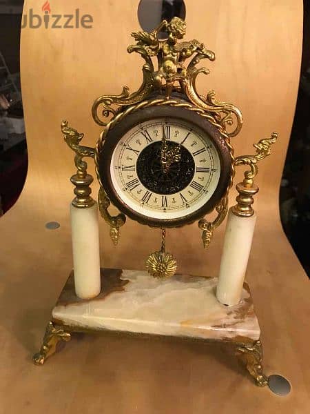 antique onyx and brass mantle clock 8