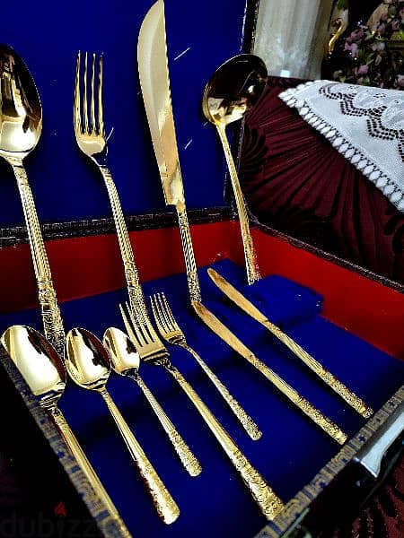 طقم 88 قطعة ادوات طعام مطلي دهب ياباني Unused Gold Plated Set 1