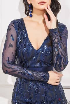 Goddiva Long Sleeve V-Neck Sequin Maxi Dress 0