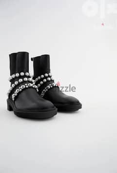 Leather ankle boots on sale with faux pearls zara