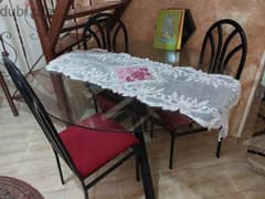 Black iron & glass dining table 3 chairs سفرة حديد أسود ٣ كراسي و زجاج 0