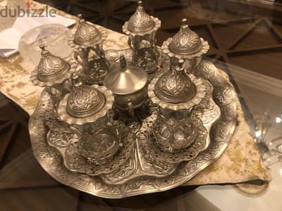 طقم تركي شاي او قهوة  فضي جديد  مستورد Silver tea set