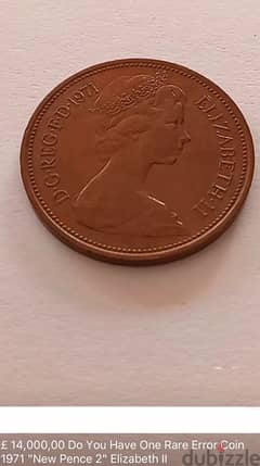 One Rare Error Coin 1971 "New Pence 2" Elizabeth II 0