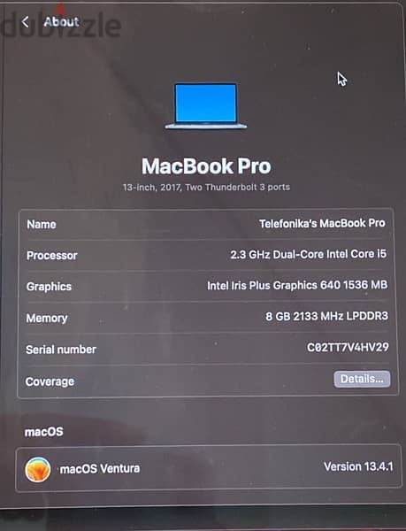 Macbook Pro  13 inch 2017 0