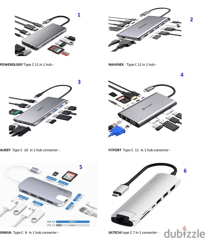 Different types of USB, C extension Hubs - Original brands - cheap 1