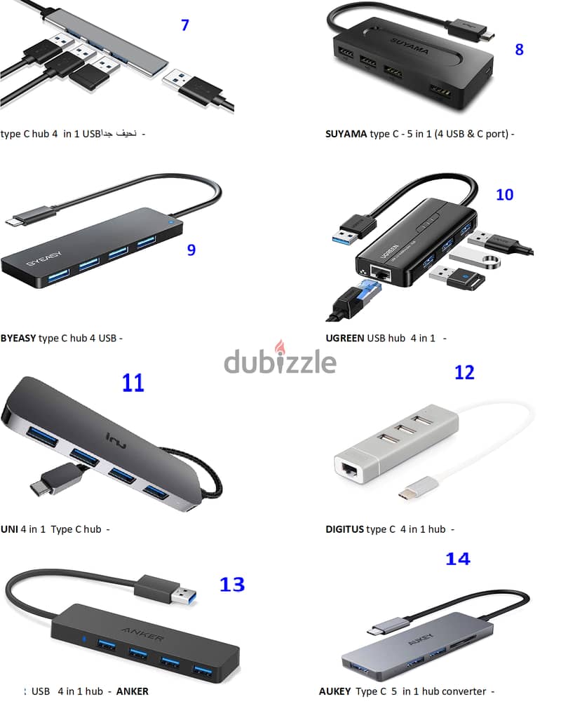 Different types of USB, C extension Hubs - Original brands - cheap 2