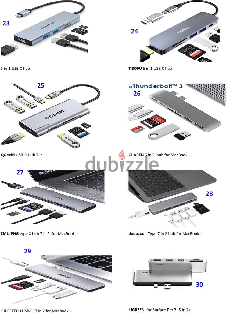 Different types of USB, C extension Hubs - Original brands - cheap 4