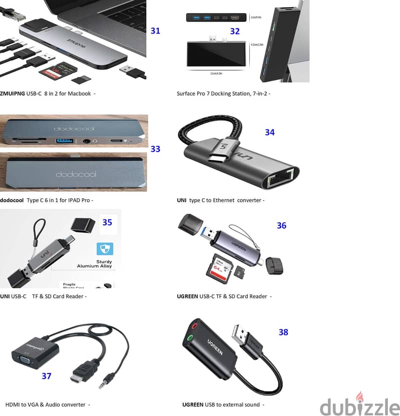 Different types of USB, C extension Hubs - Original brands - cheap 5