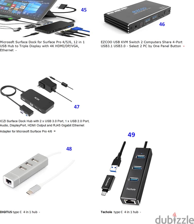 Different types of USB, C extension Hubs - Original brands - cheap 7