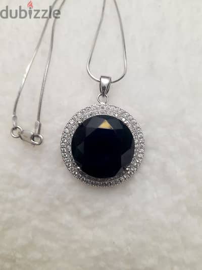 Gemstone Silver pendant سلسلة فضة إيطالى طلاء بلاتين بدلاية زركون أزرق