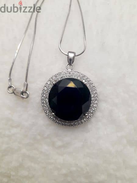 Gemstone Silver pendant سلسلة فضة إيطالى طلاء بلاتين بدلاية زركون أزرق 0