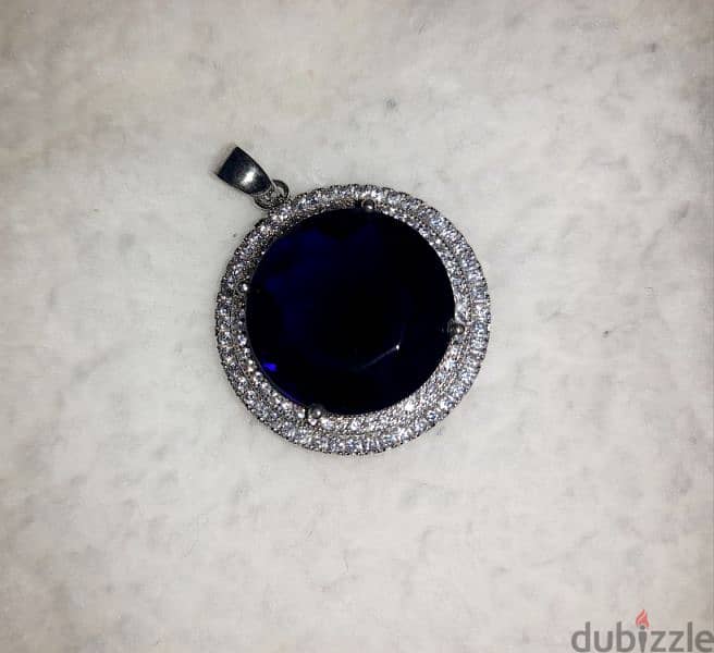 Gemstone Silver pendant سلسلة فضة إيطالى طلاء بلاتين بدلاية زركون أزرق 1