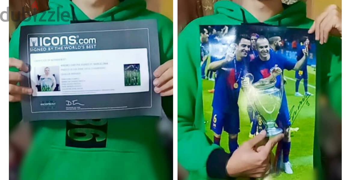 صورة موقع من لاعب برشلونة انييستا ومعها شهادة تأكد ذلك 0