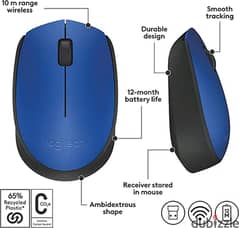 Logitech M171 Wireless Mouse - Blue ماوس