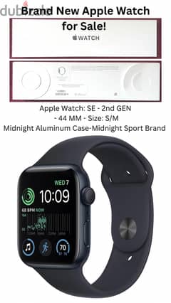 Apple Watch:SE-2nd GEN-44 MM-Size:S/M-Midnight Alum. Case/Brand-SEALED