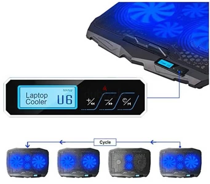 بادة تبريد للابتوب ٤ مراوح مع اضاءة لون أزرق استعمال شهر واحد فقط 3