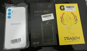 Samsung A34 5G cover and screen protector سكرينتين و جراب