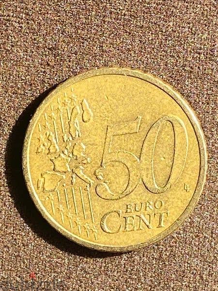 العملة النادرة ٥٠ سنت يورو ذهب 2002 1