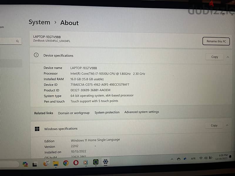 Asus ZenBook UX434FL كالجديد بالكرتونه والويندوز 2
