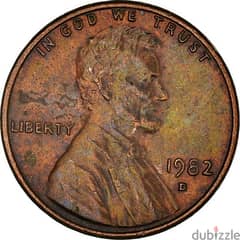 American 1 cent coin 1982 d 0