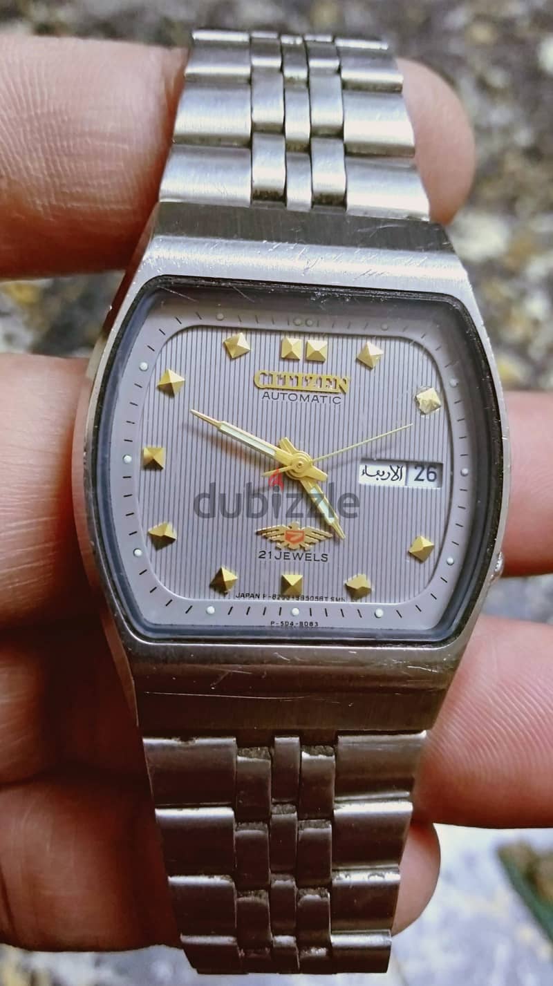 ساعة Citizen Automatic ياباني أصلي ضد الماء بالسيريال نمبر بها نتيجة 6