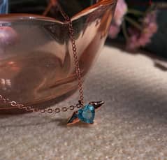 Artsy Silver 925 Aquamarine Stone Winged flying heart necklace