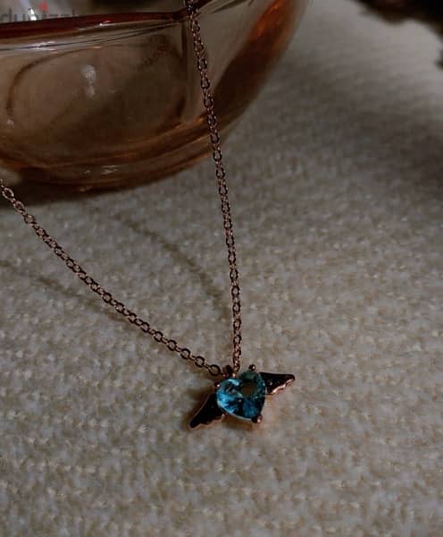 Artsy Silver 925 Aquamarine Stone Winged flying heart necklace 1