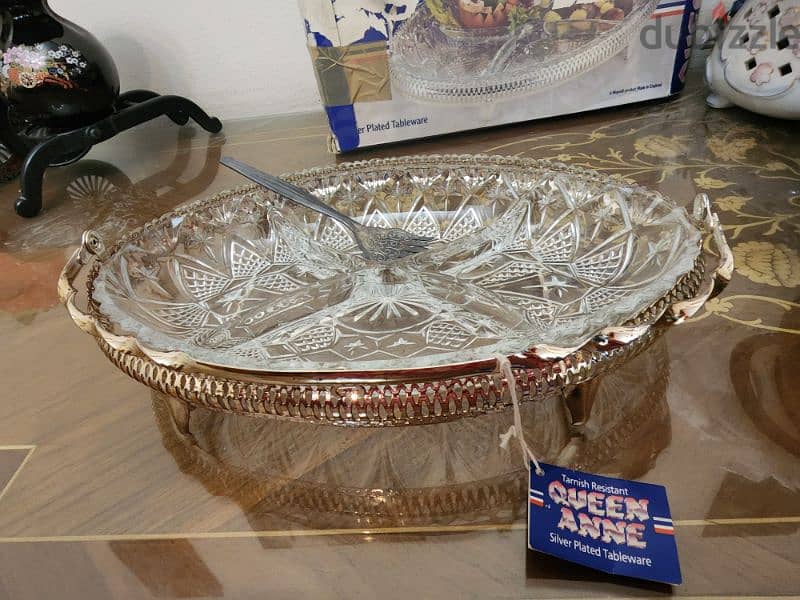 Queen Anne Silver Plated Oval Hors d'oeuvre/Side Handles/Forks/Royal 14
