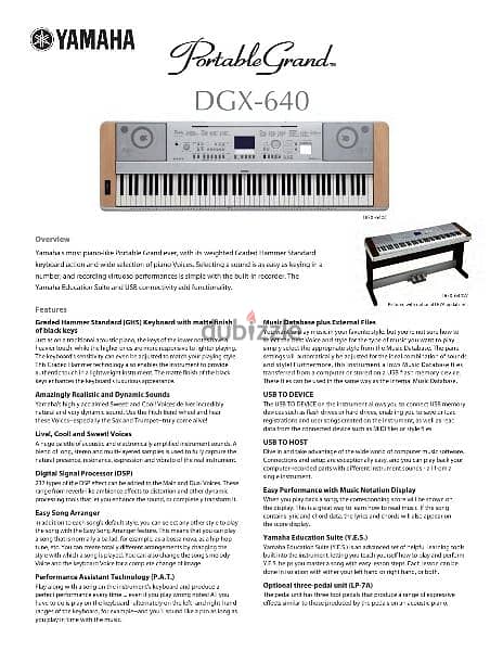 Piano Yamaha portable grand Dgx 640 3